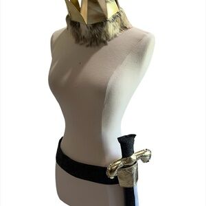 NEW Oh Baby! Crown Sword Belt Kid Toddler Felt Faux Fur Gold Grey Cream Costume